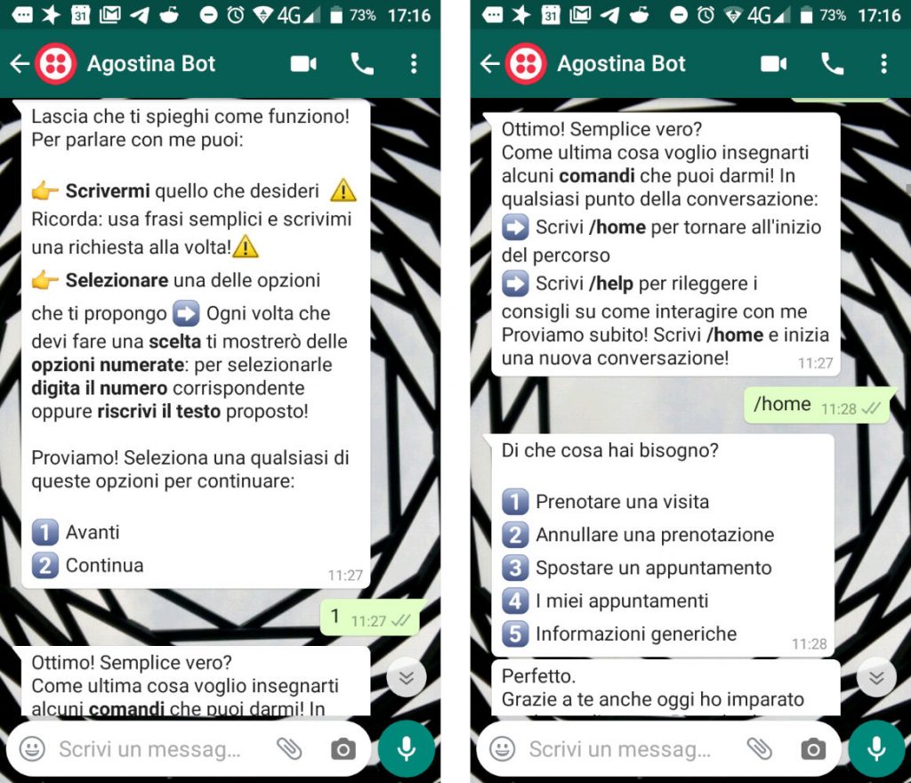 welcome message e tutorial chatbot su whatsapp