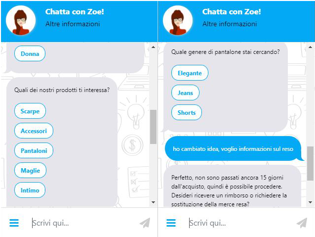 Screenshot chatbot Zoe